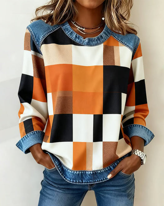 Zayna™ - Plaid Abstrack Print Top