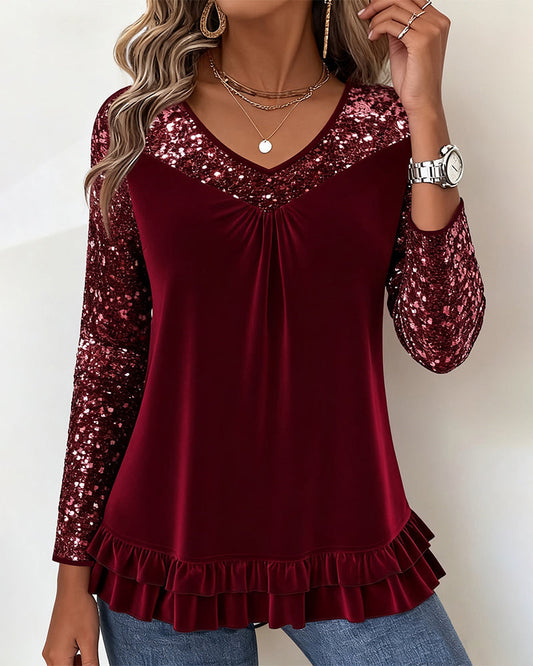 Dina™ - Sequin V-Neck Top