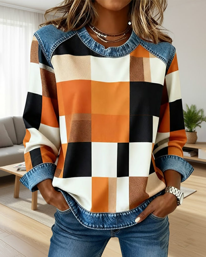 Zayna™ - Plaid Abstrack Print Top
