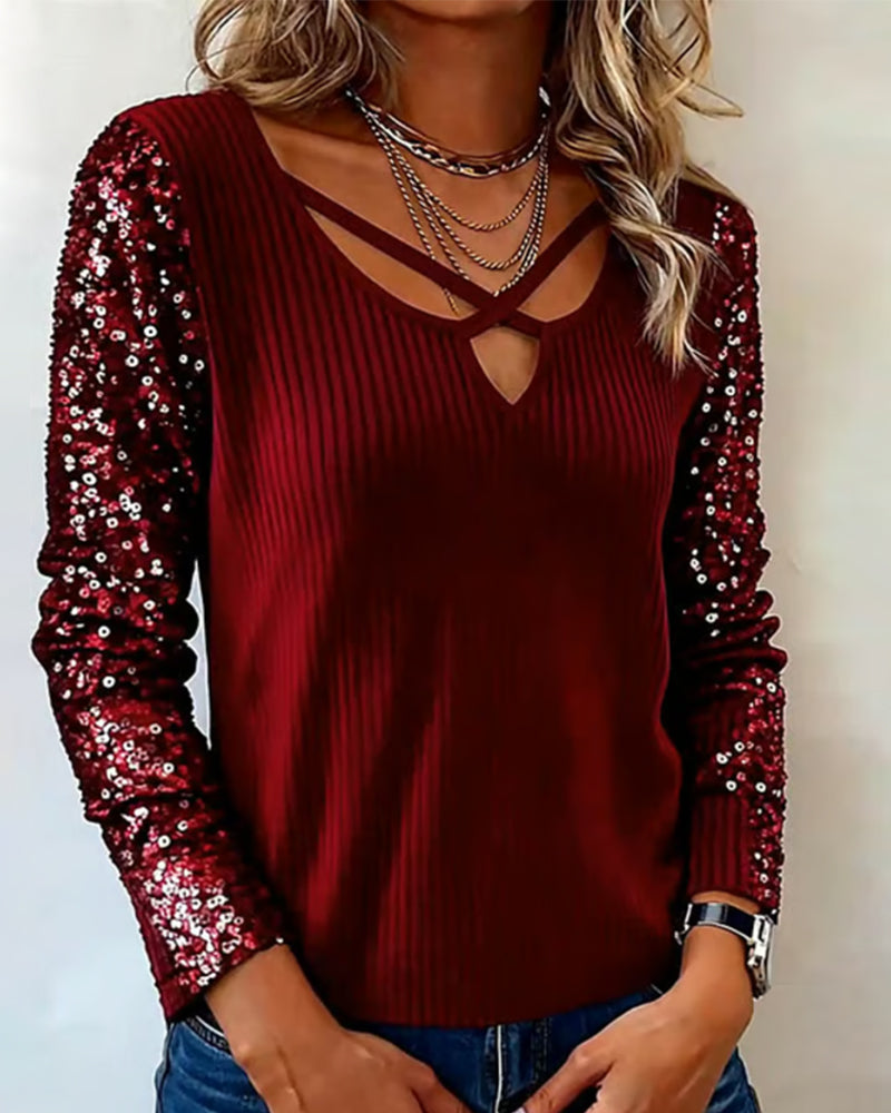 Dana™ - Long Sleeve Sequin Top