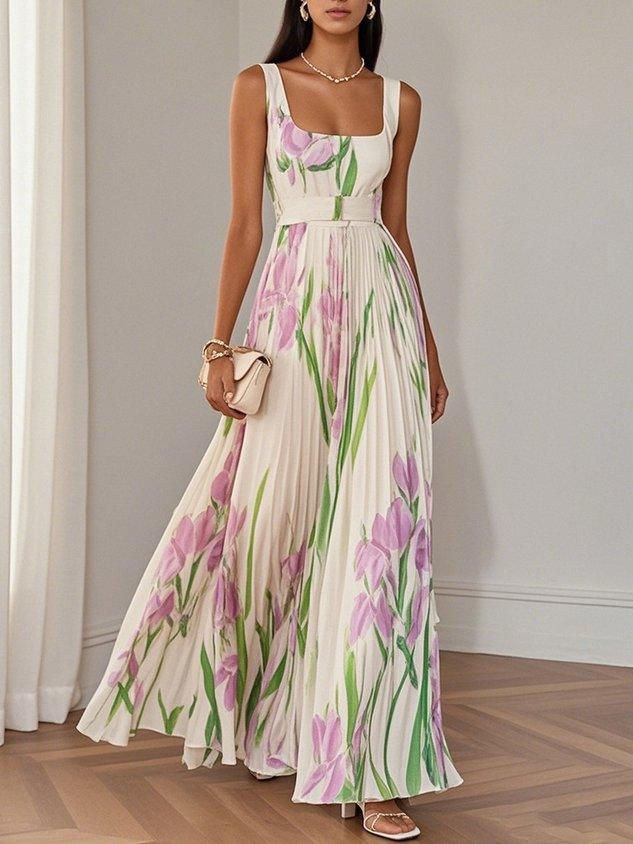 Tahlani™ - Square Neck Sleeveless A-Line Maxi Dress