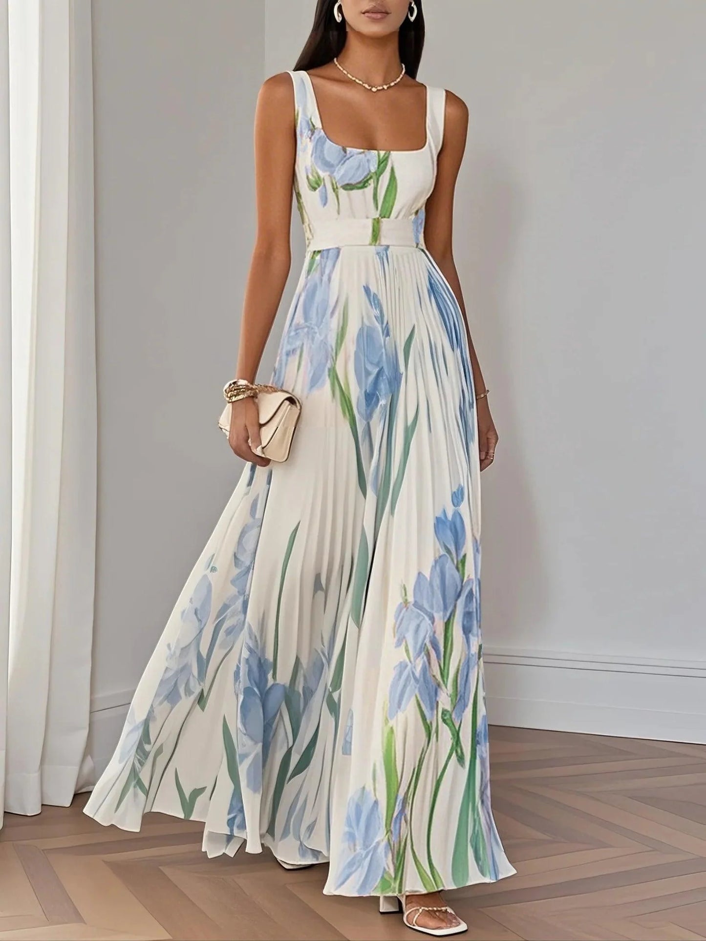 Tahlani™ - Square Neck Sleeveless A-Line Maxi Dress