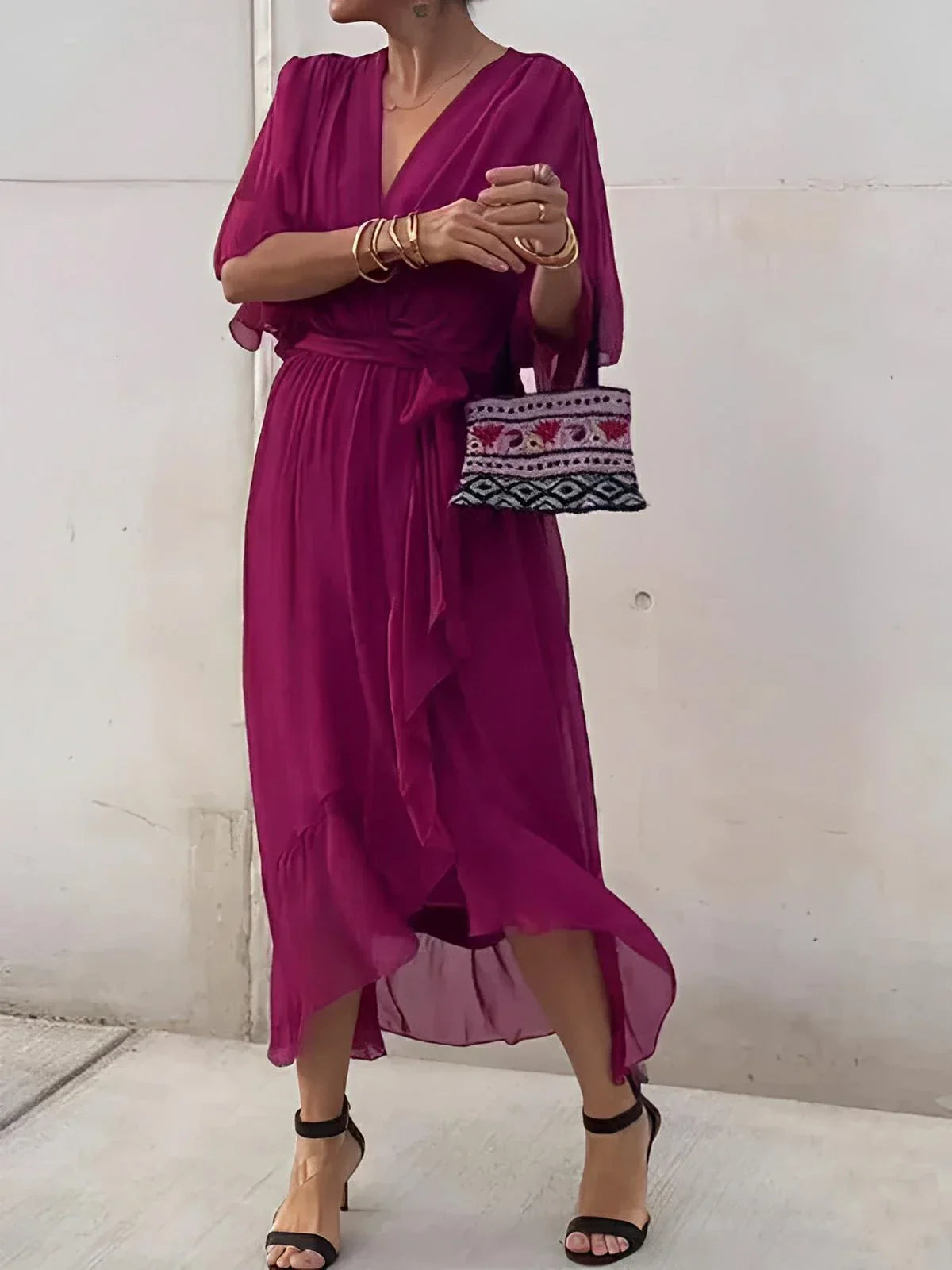 Lyra™ Elegant V-Neck Belted Maxi Dress