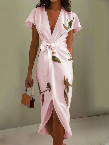 Nalani™ - Satin Wrap Sheath Midi Dress