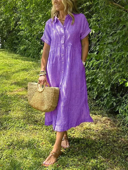 Reylin™ – Relaxed Striped Shirt Dress