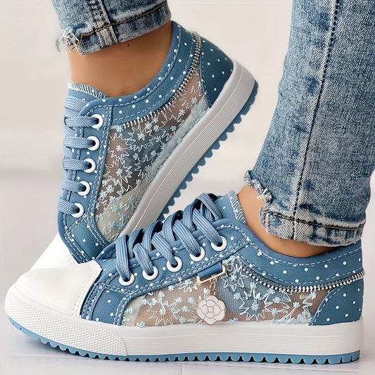 Lara™ - Women's Sneakers with Floral Pattern and Mesh