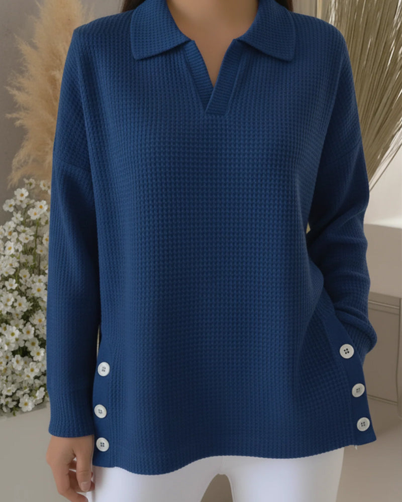 Elaina™ - Waffle Polo Sweatshirt