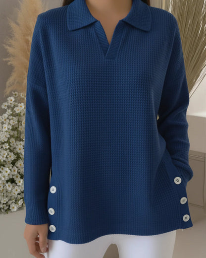 Elaina™ - Waffle Polo Sweatshirt