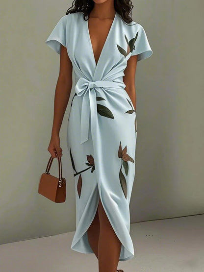 Nalani™ - Satin Wrap Sheath Midi Dress