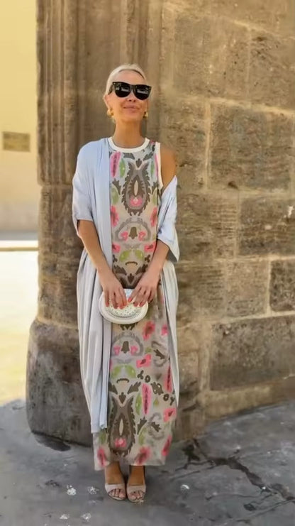 Eula™ - Classic Maxi Dress with Cardigan