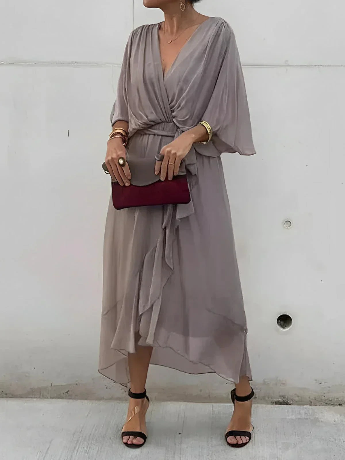 Lyra™ Elegant V-Neck Belted Maxi Dress