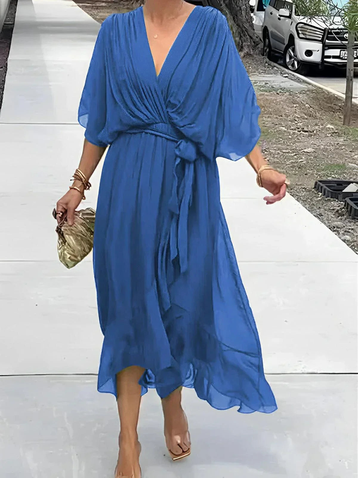 Lyra™ Elegant V-Neck Belted Maxi Dress