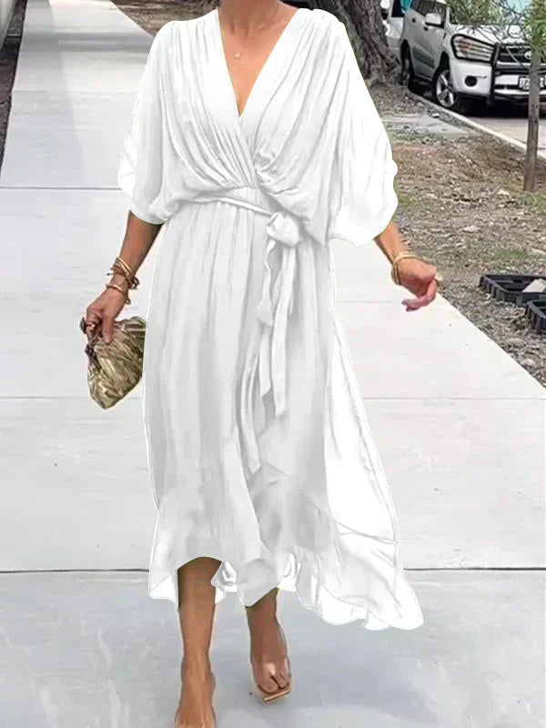 Lyra™ Elegant V-Neck Belted Maxi Dress