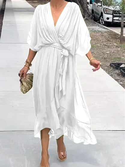 Lyra™ Elegant V-Neck Belted Maxi Dress