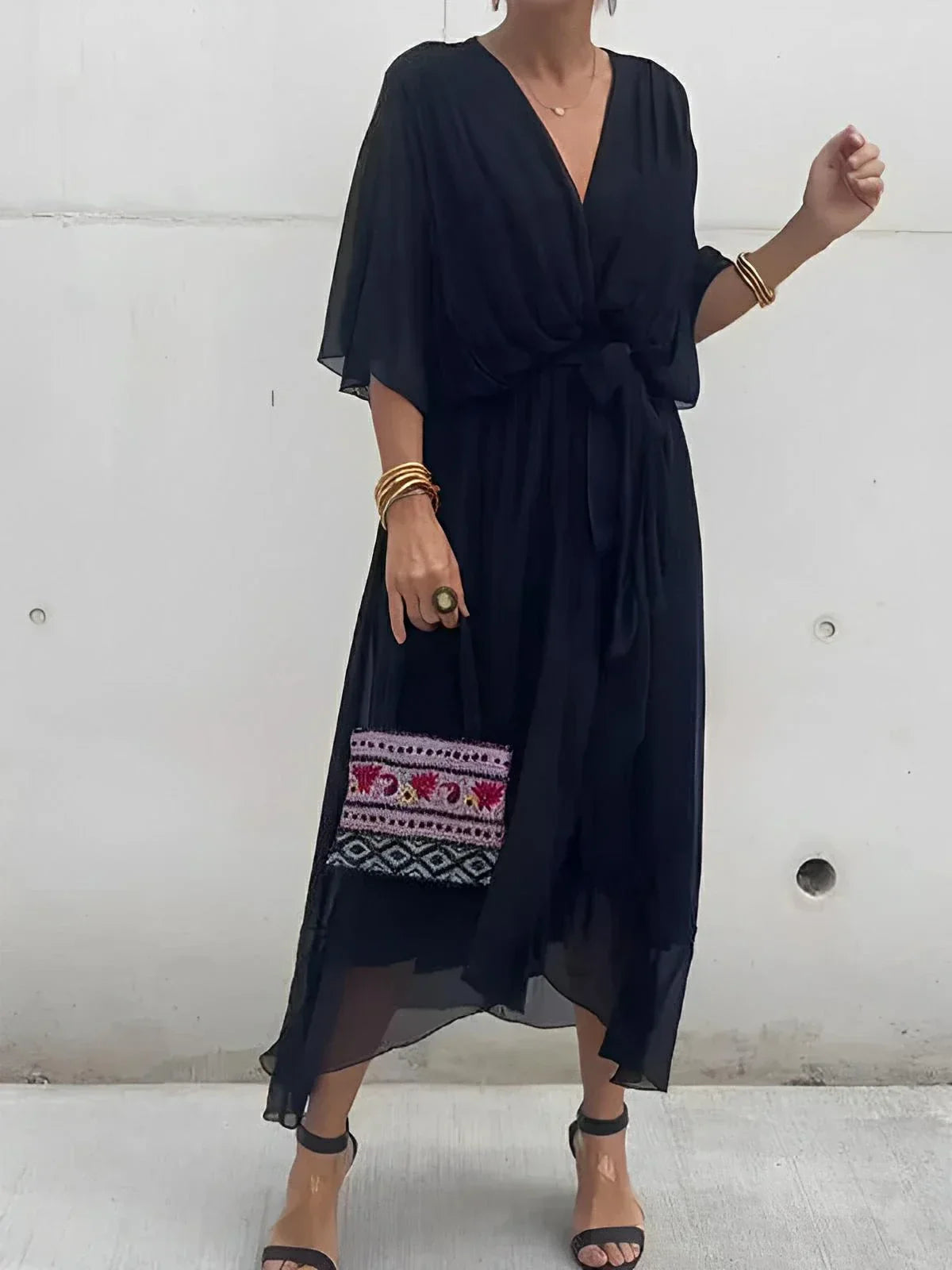 Lyra™ Elegant V-Neck Belted Maxi Dress