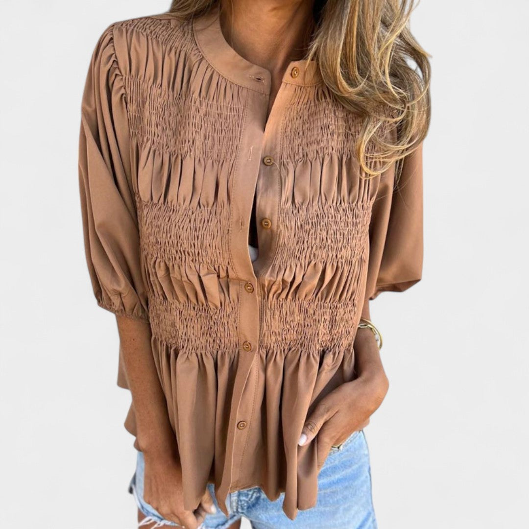 Lanie™ Smocked Button-Up Blouse
