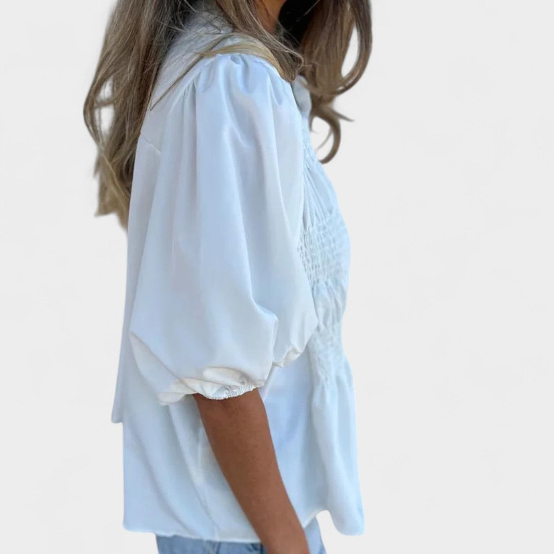 Lanie™ Smocked Button-Up Blouse