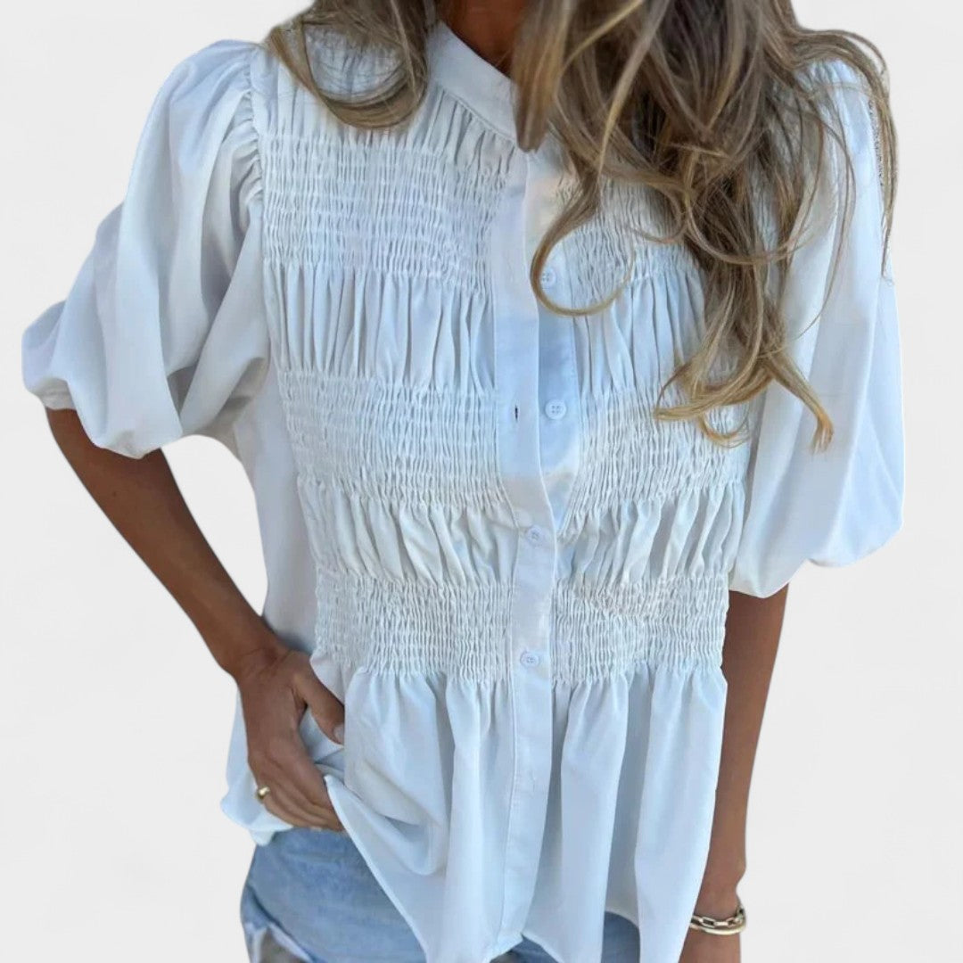 Lanie™ Smocked Button-Up Blouse