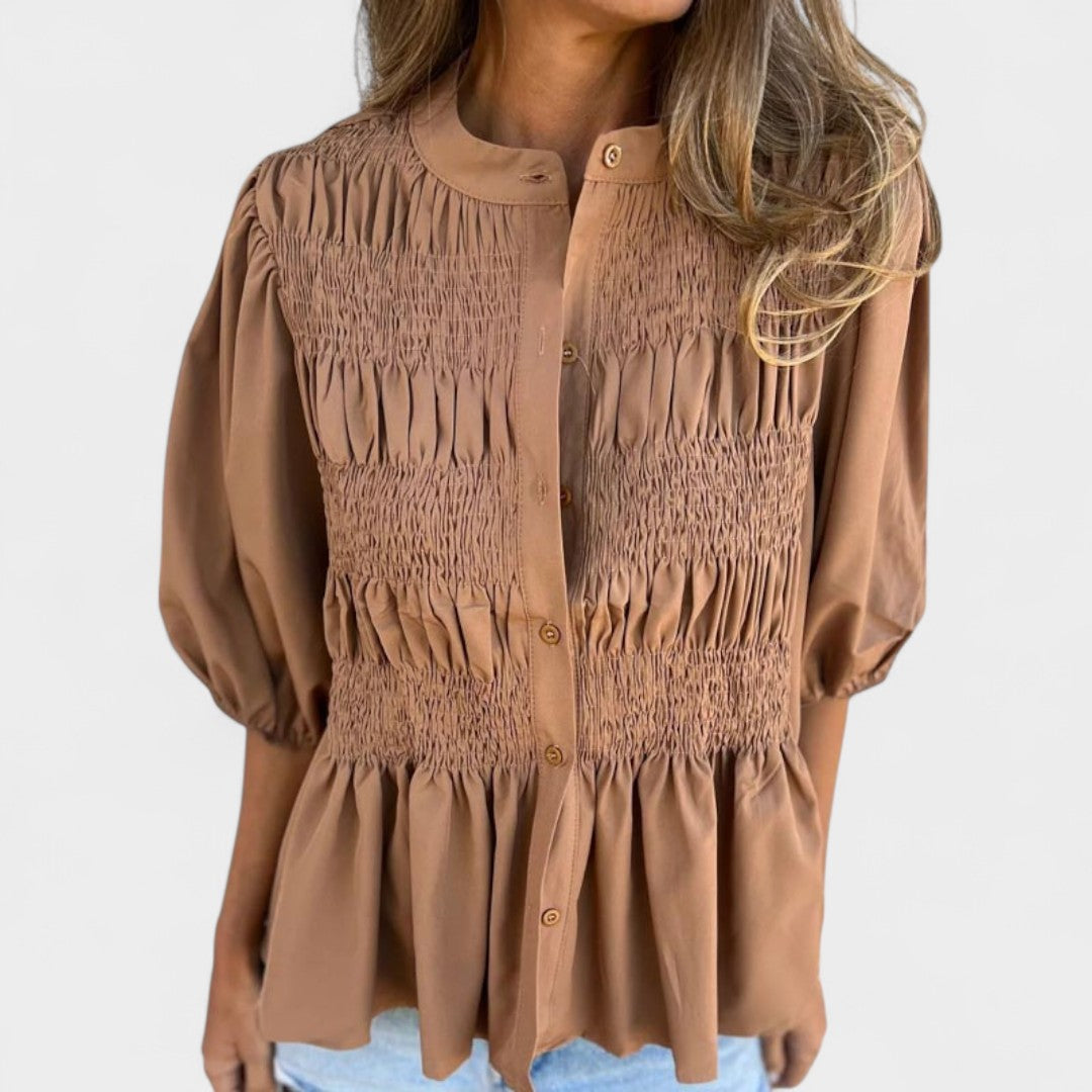 Lanie™ Smocked Button-Up Blouse