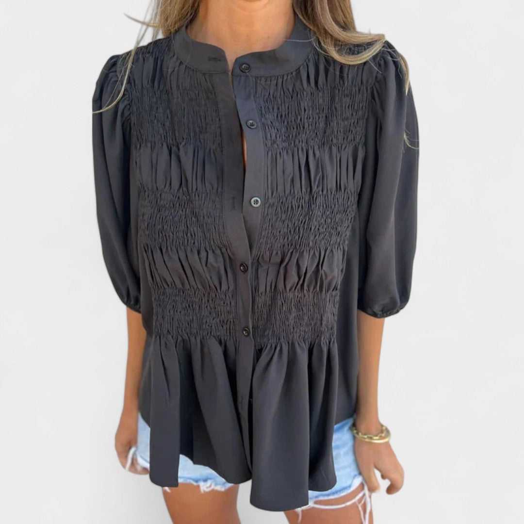 Lanie™ Smocked Button-Up Blouse