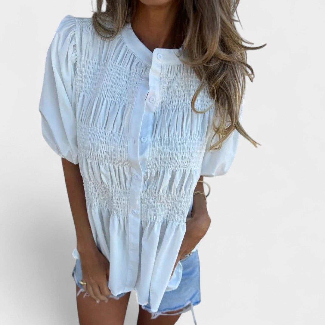 Lanie™ Smocked Button-Up Blouse