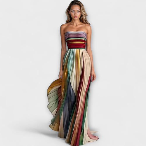 Lucienne™ - Multicolor Pleated Strapless Dress