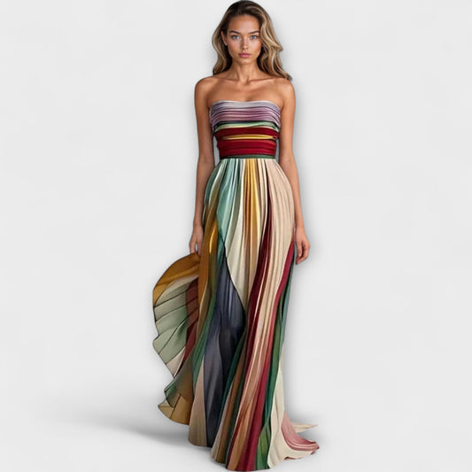 Lucienne™ - Multicolor Pleated Strapless Dress