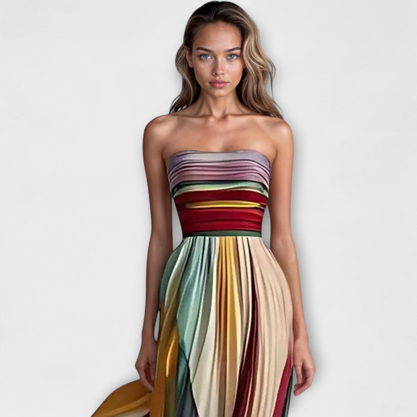 Lucienne™ - Multicolor Pleated Strapless Dress
